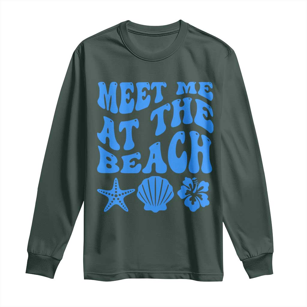 Meet Me At The Beach Long Sleeve Shirt Tropical Summer Vacation Graphic TS12 Dark Forest Green Print Your Wear