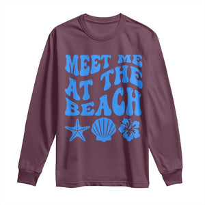 Meet Me At The Beach Long Sleeve Shirt Tropical Summer Vacation Graphic TS12 Maroon Print Your Wear