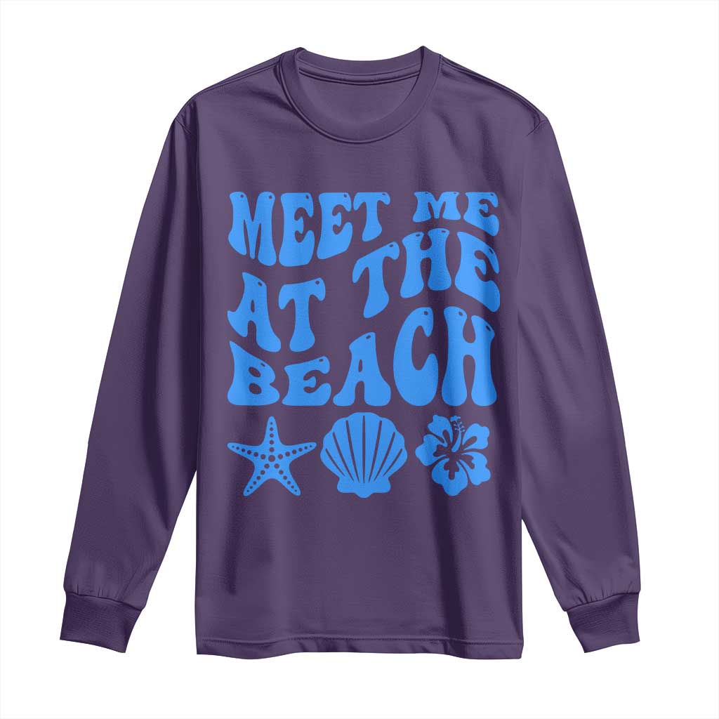 Meet Me At The Beach Long Sleeve Shirt Tropical Summer Vacation Graphic TS12 Purple Print Your Wear
