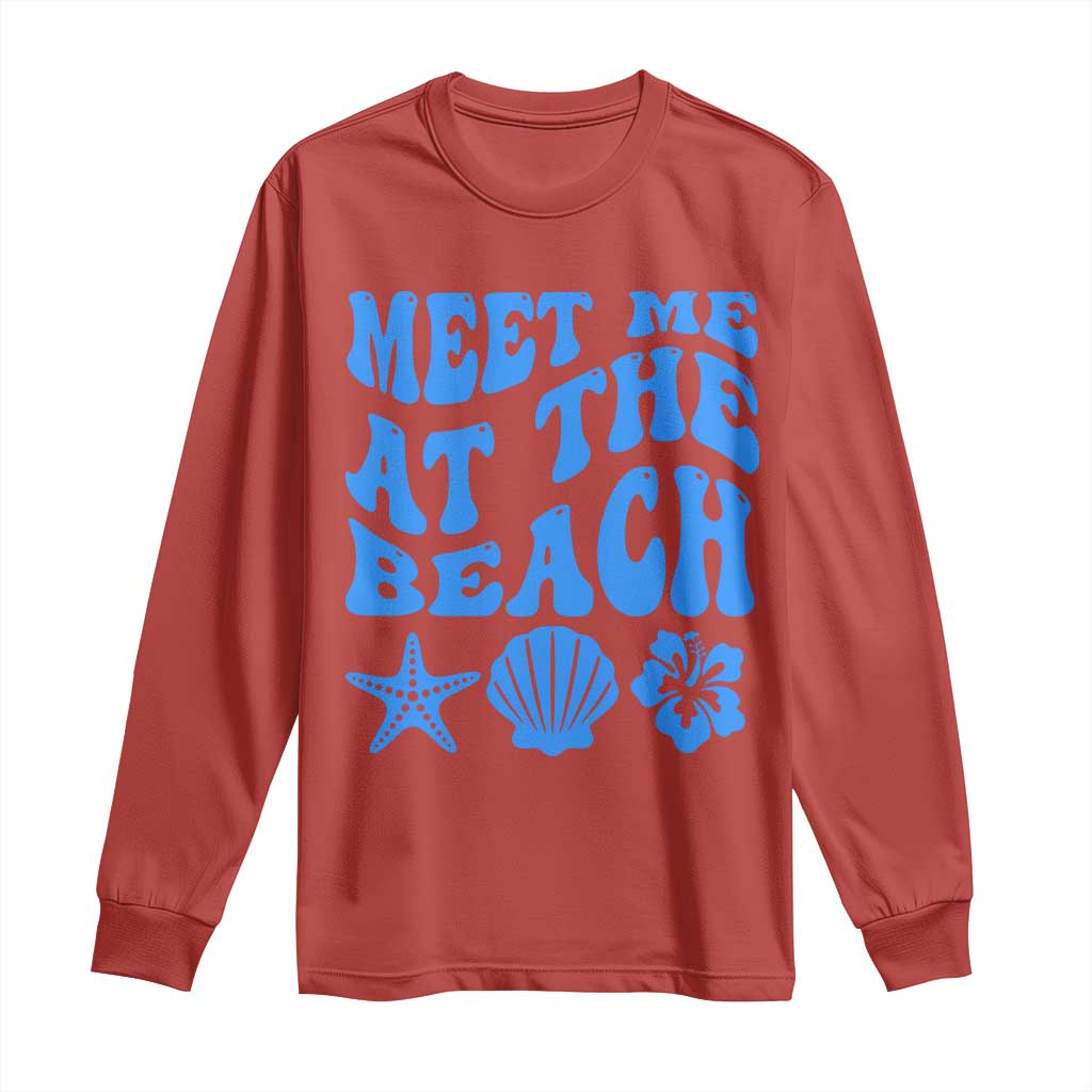 Meet Me At The Beach Long Sleeve Shirt Tropical Summer Vacation Graphic TS12 Red Print Your Wear