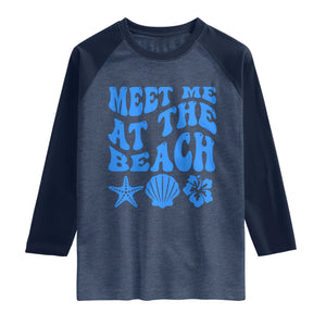 Meet Me At The Beach Raglan Shirt Tropical Summer Vacation Graphic TS12 Heather Denim Navy Print Your Wear