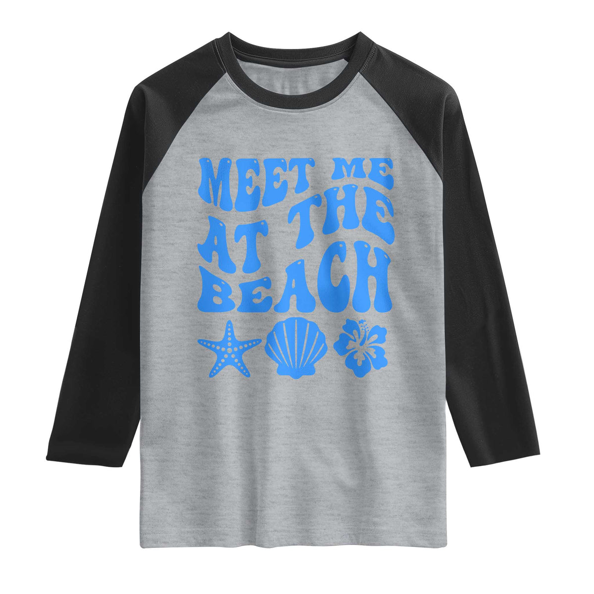 Meet Me At The Beach Raglan Shirt Tropical Summer Vacation Graphic TS12 Heather Gray Black Print Your Wear