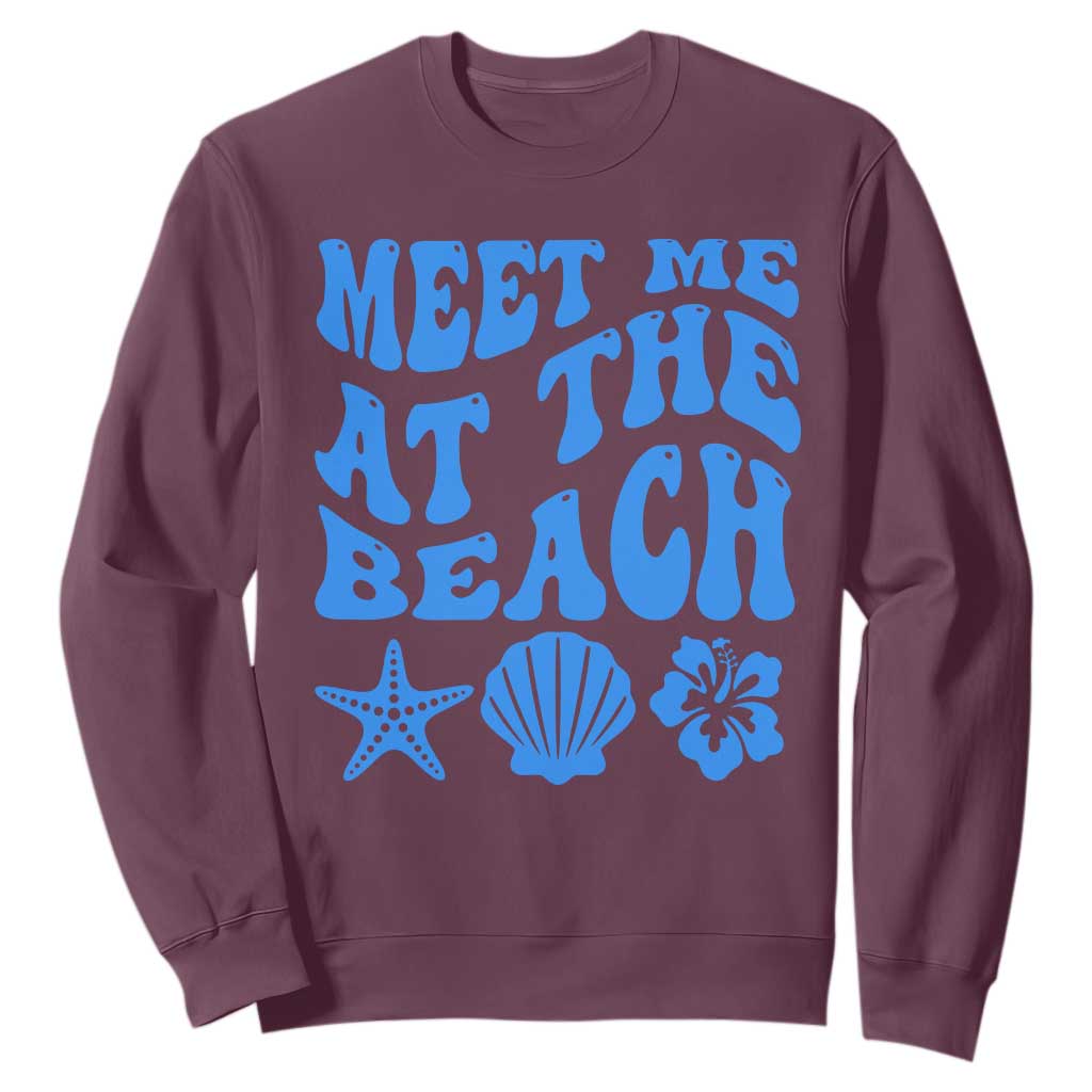 Meet Me At The Beach Sweatshirt Tropical Summer Vacation Graphic TS12 Maroon Print Your Wear