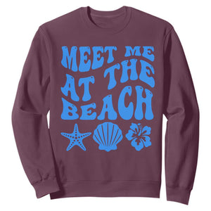 Meet Me At The Beach Sweatshirt Tropical Summer Vacation Graphic TS12 Maroon Print Your Wear