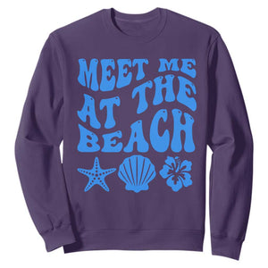 Meet Me At The Beach Sweatshirt Tropical Summer Vacation Graphic TS12 Purple Print Your Wear