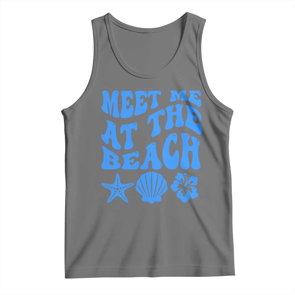 Meet Me At The Beach Tank Top Tropical Summer Vacation Graphic TS12 Black Heather Print Your Wear