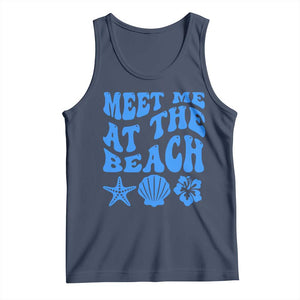 Meet Me At The Beach Tank Top Tropical Summer Vacation Graphic TS12 Navy Print Your Wear