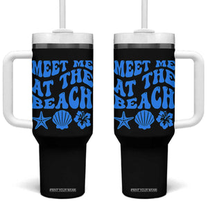 Meet Me At The Beach Tumbler With Handle Tropical Summer Vacation Graphic TS12 One Size: 40 oz Black Print Your Wear