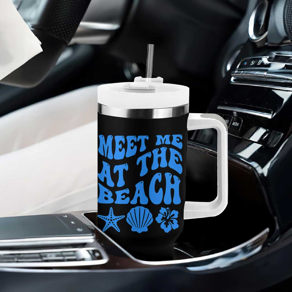 Meet Me At The Beach Tumbler With Handle Tropical Summer Vacation Graphic TS12 Print Your Wear