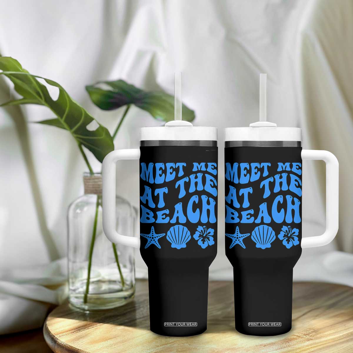 Meet Me At The Beach Tumbler With Handle Tropical Summer Vacation Graphic TS12 Print Your Wear