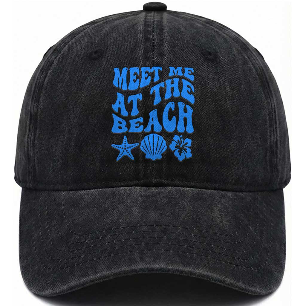 Meet Me At The Beach Washed Cotton Baseball Cap Tropical Summer Vacation Graphic TS12 Print Your Wear
