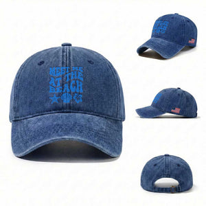 Meet Me At The Beach Washed Cotton Baseball Cap Tropical Summer Vacation Graphic TS12 Washed Cap Universal Fit Royal Blue Print Your Wear