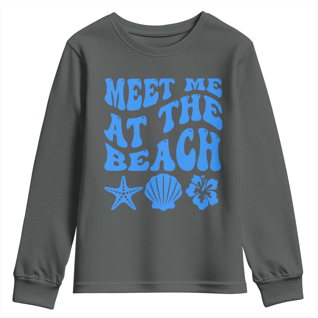 Meet Me At The Beach Youth Sweatshirt Tropical Summer Vacation Graphic TS12 Dark Heather Print Your Wear