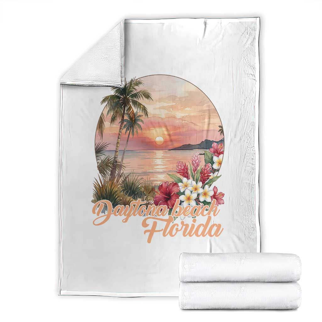 Daytona Beach Florida Throw Blanket Tropical Palm Tree Ocean Travel Gift TS12 White Print Your Wear