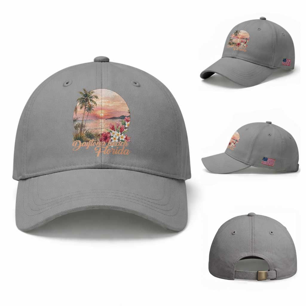 Daytona Beach Florida Baseball Cap Tropical Palm Tree Ocean Travel Gift TS12 Baseball Cap Universal Fit Sport Gray Print Your Wear