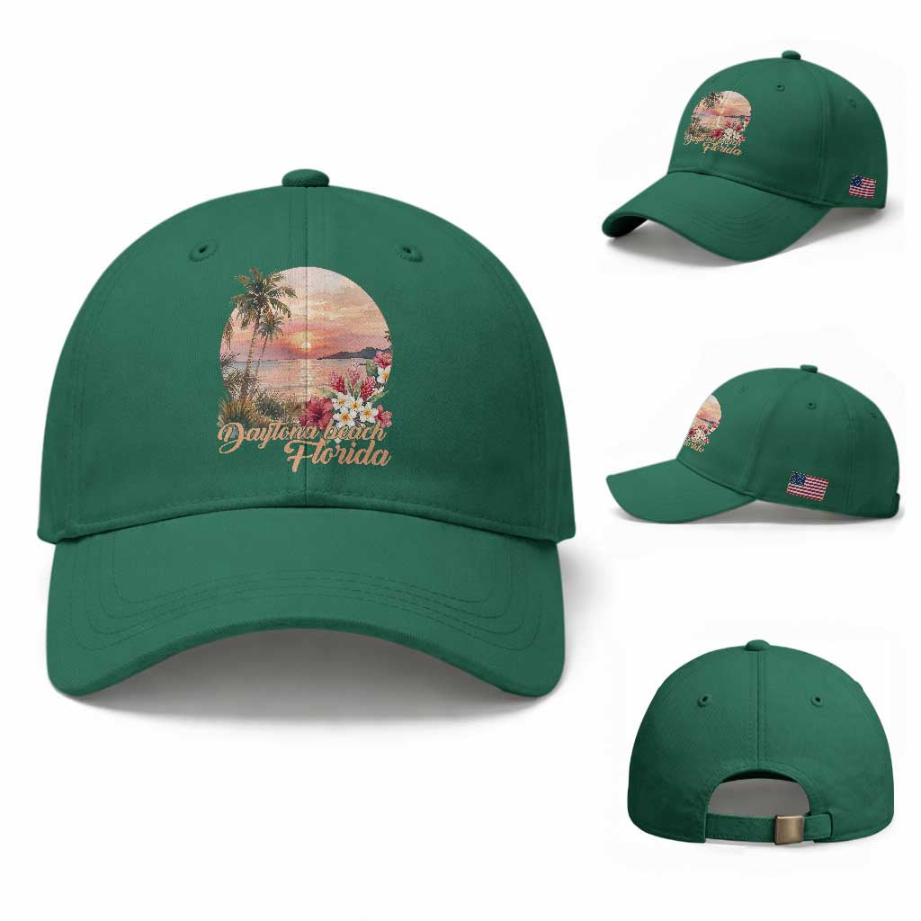 Daytona Beach Florida Baseball Cap Tropical Palm Tree Ocean Travel Gift TS12 Baseball Cap Universal Fit Irish Green Print Your Wear