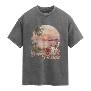 Daytona Beach Florida Washed Cotton T-Shirt Tropical Palm Tree Ocean Travel Gift