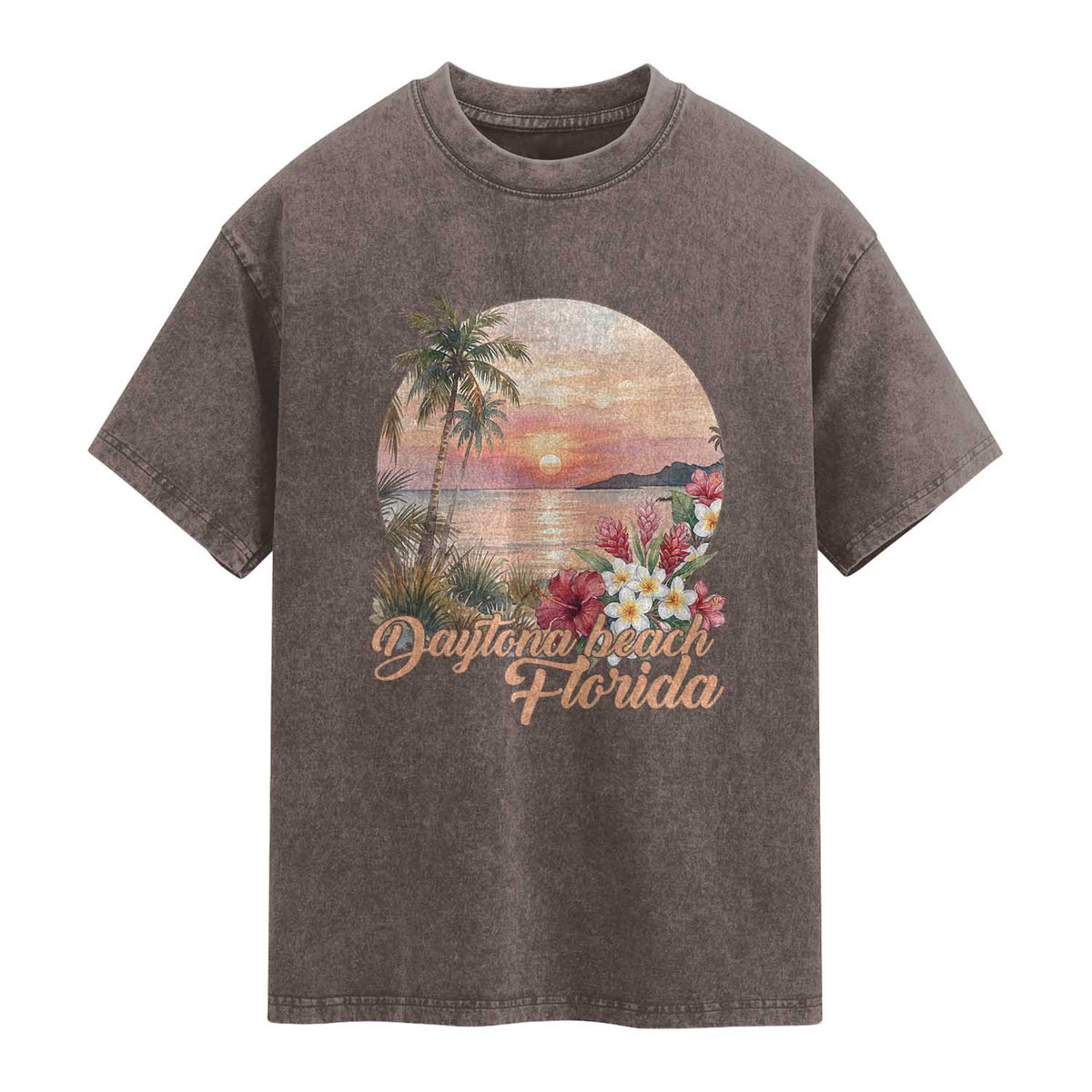 Daytona Beach Florida Washed Cotton T-Shirt Tropical Palm Tree Ocean Travel Gift