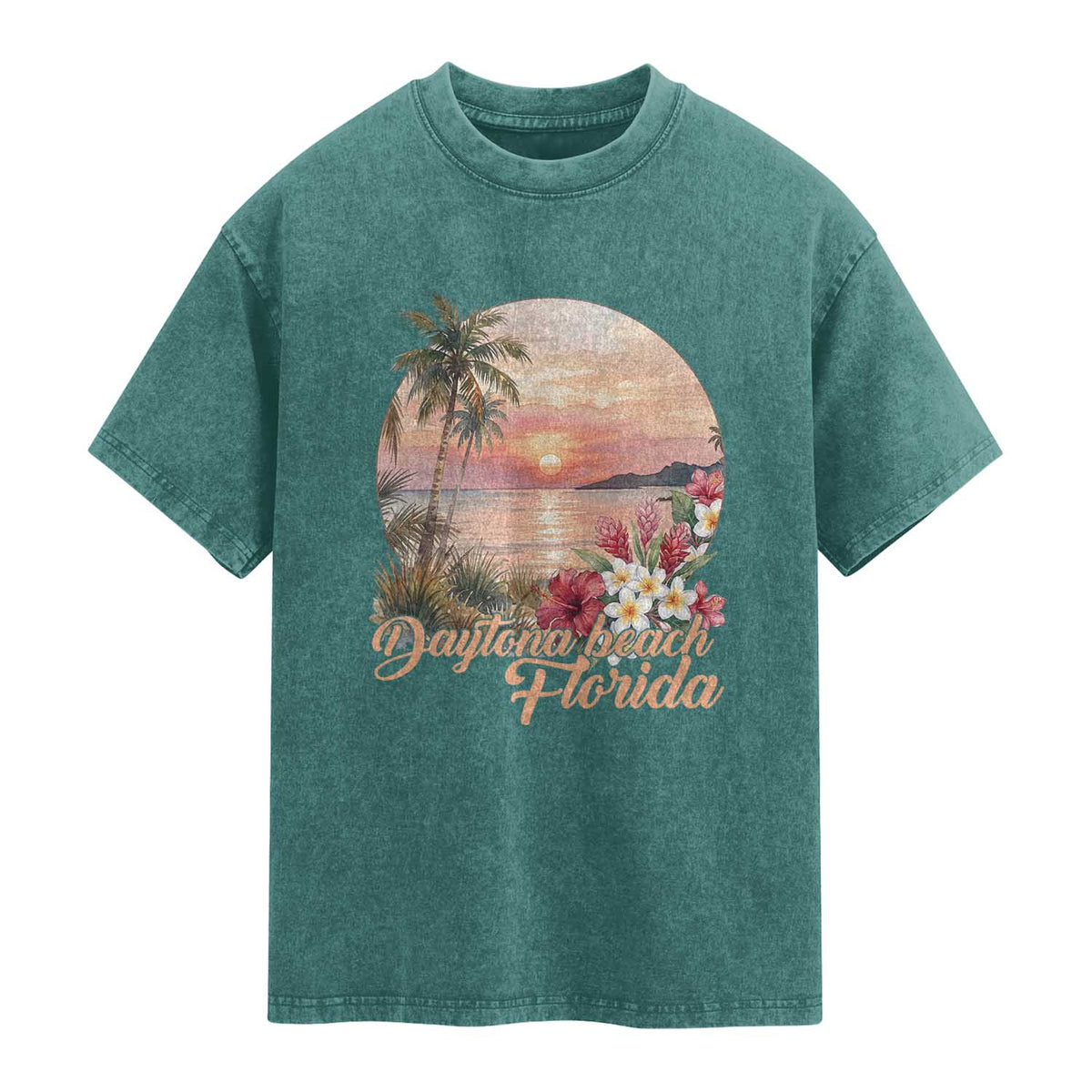 Daytona Beach Florida Washed Cotton T-Shirt Tropical Palm Tree Ocean Travel Gift