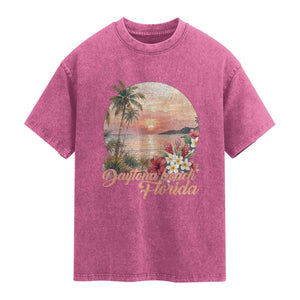 Daytona Beach Florida Washed Cotton T-Shirt Tropical Palm Tree Ocean Travel Gift