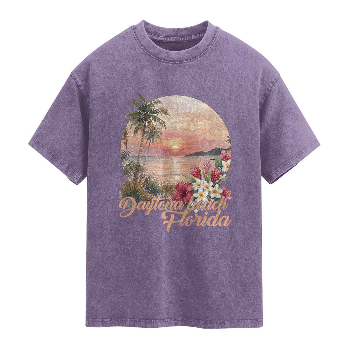 Daytona Beach Florida Washed Cotton T-Shirt Tropical Palm Tree Ocean Travel Gift