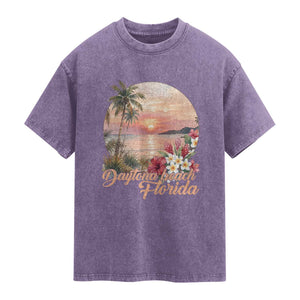 Daytona Beach Florida Washed Cotton T-Shirt Tropical Palm Tree Ocean Travel Gift