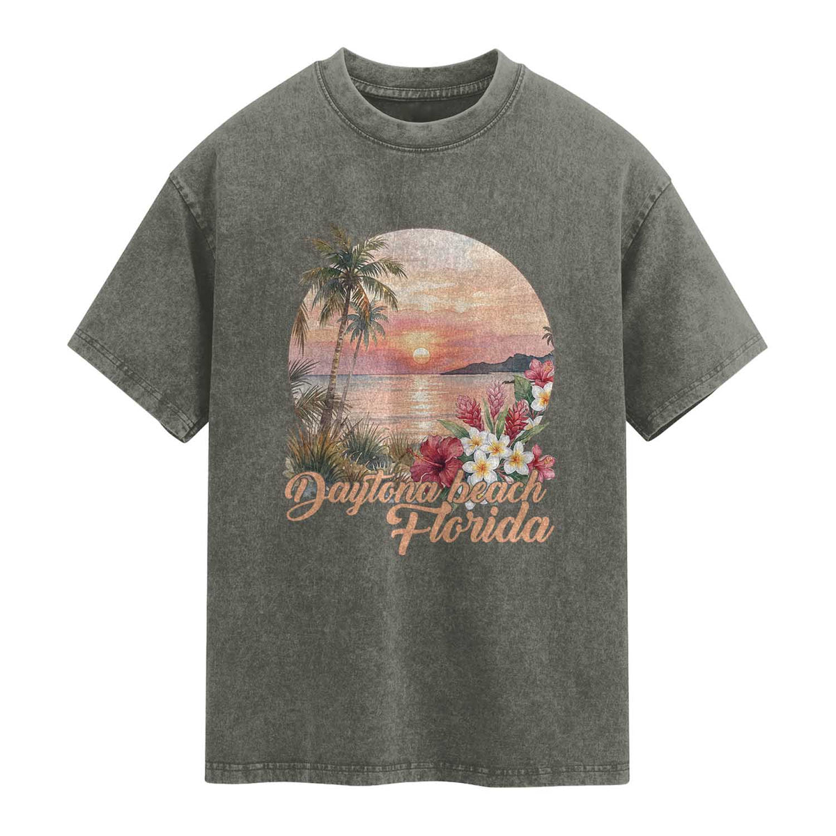 Daytona Beach Florida Washed Cotton T-Shirt Tropical Palm Tree Ocean Travel Gift
