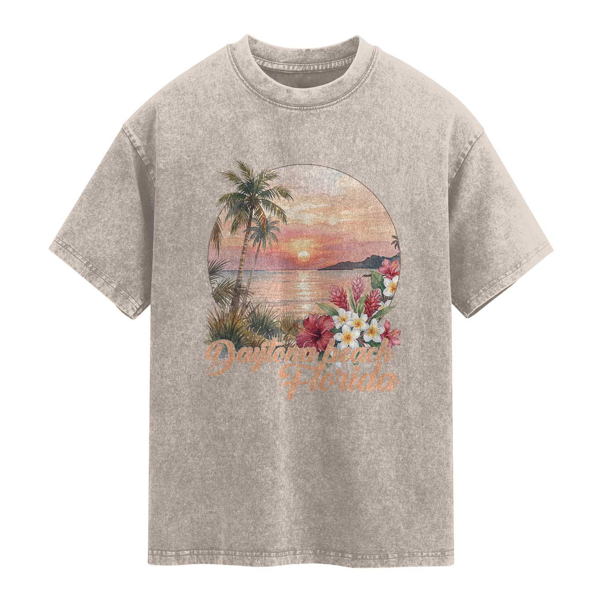 Daytona Beach Florida Washed Cotton T-Shirt Tropical Palm Tree Ocean Travel Gift