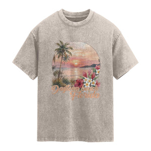 Daytona Beach Florida Washed Cotton T-Shirt Tropical Palm Tree Ocean Travel Gift
