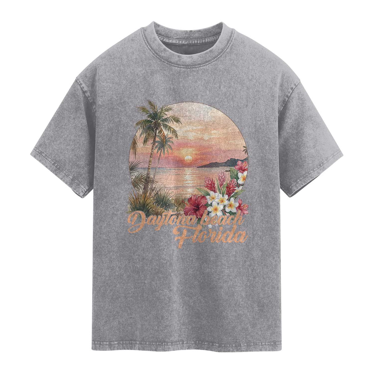 Daytona Beach Florida Washed Cotton T-Shirt Tropical Palm Tree Ocean Travel Gift