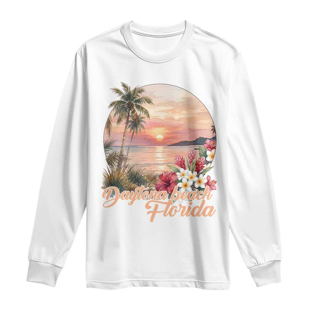 Daytona Beach Florida Long Sleeve Shirt Tropical Palm Tree Ocean Travel Gift TS12 White Print Your Wear