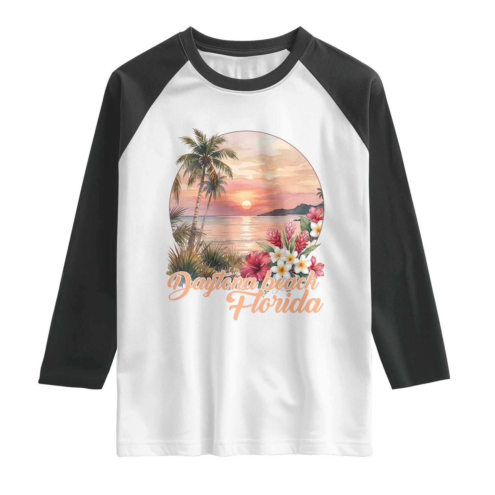 Daytona Beach Florida Raglan Shirt Tropical Palm Tree Ocean Travel Gift TS12 White Black Print Your Wear