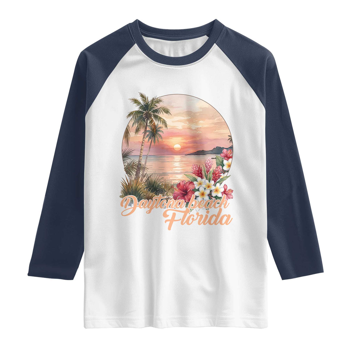 Daytona Beach Florida Raglan Shirt Tropical Palm Tree Ocean Travel Gift TS12 White Navy Print Your Wear