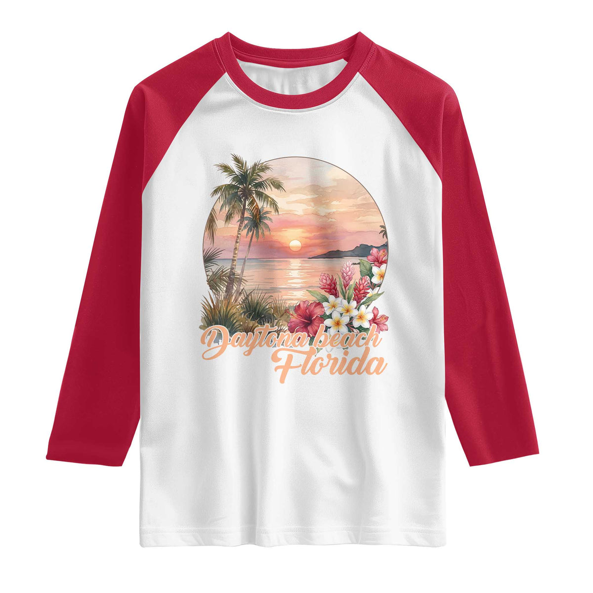 Daytona Beach Florida Raglan Shirt Tropical Palm Tree Ocean Travel Gift TS12 White Red Print Your Wear