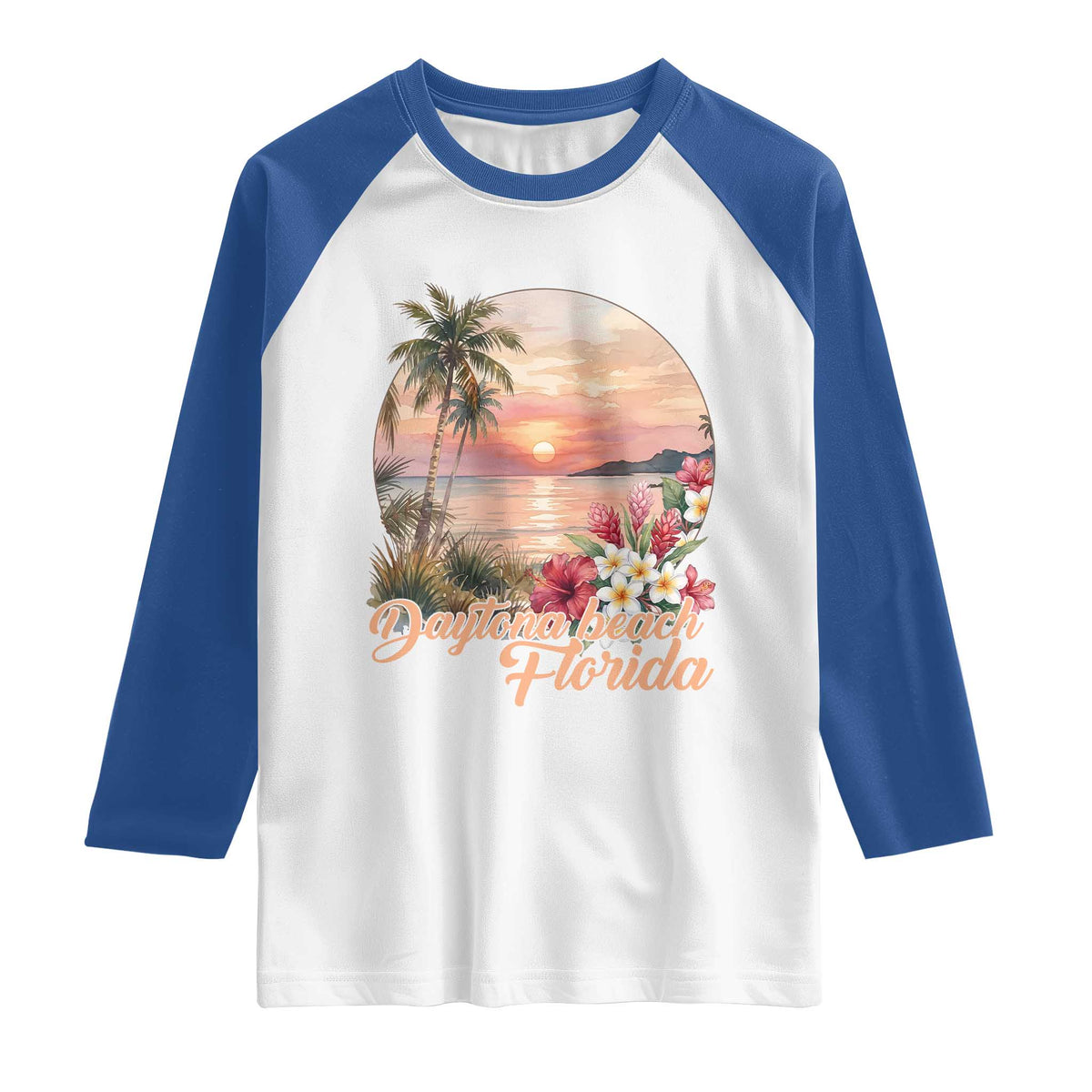 Daytona Beach Florida Raglan Shirt Tropical Palm Tree Ocean Travel Gift TS12 White Royal Print Your Wear