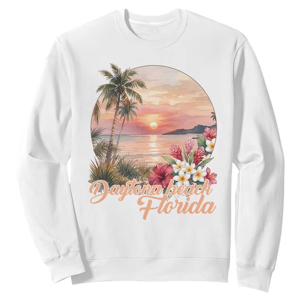 Daytona Beach Florida Sweatshirt Tropical Palm Tree Ocean Travel Gift TS12 White Print Your Wear