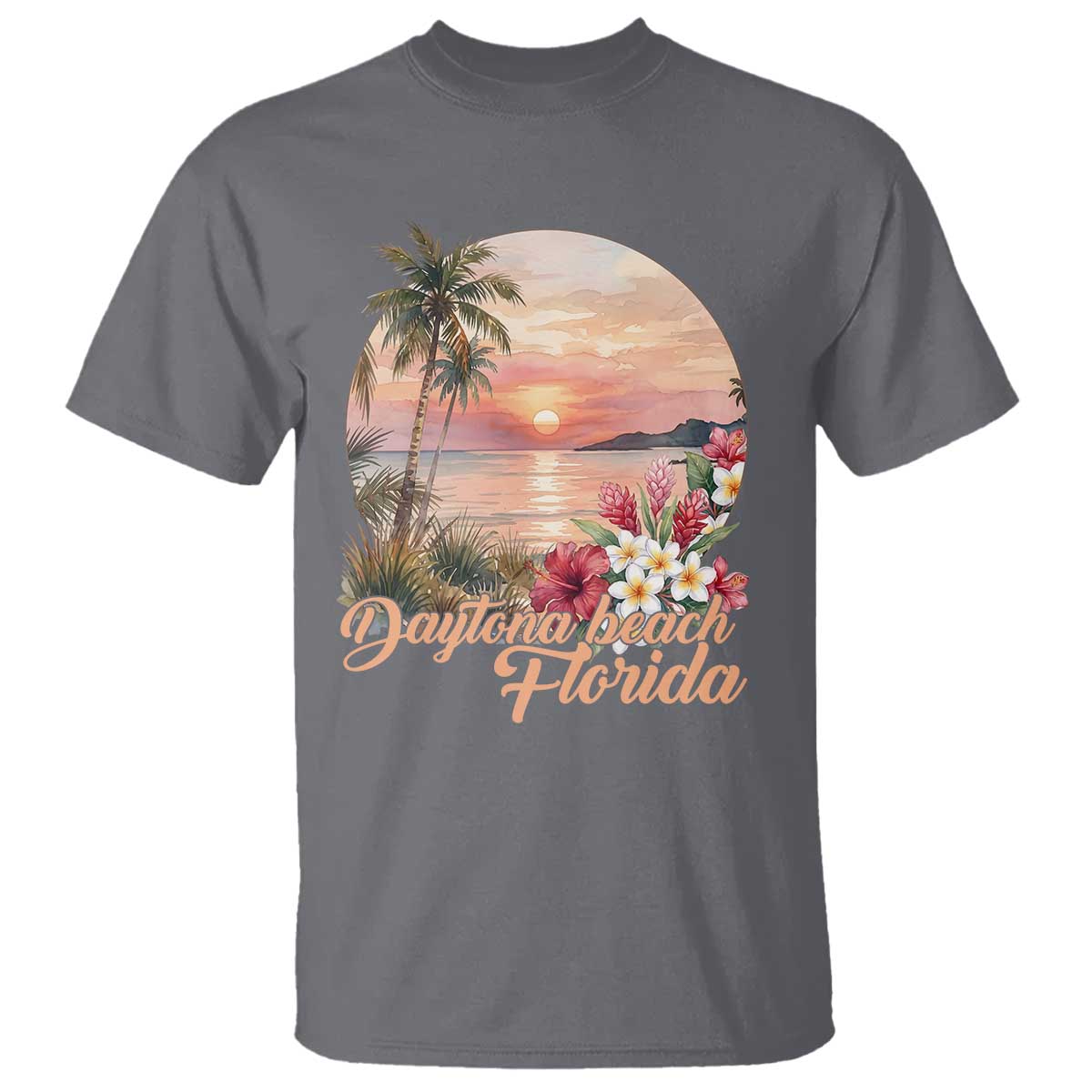 Daytona Beach Florida T Shirt Tropical Palm Tree Ocean Travel Gift TS12 Charcoal Print Your Wear