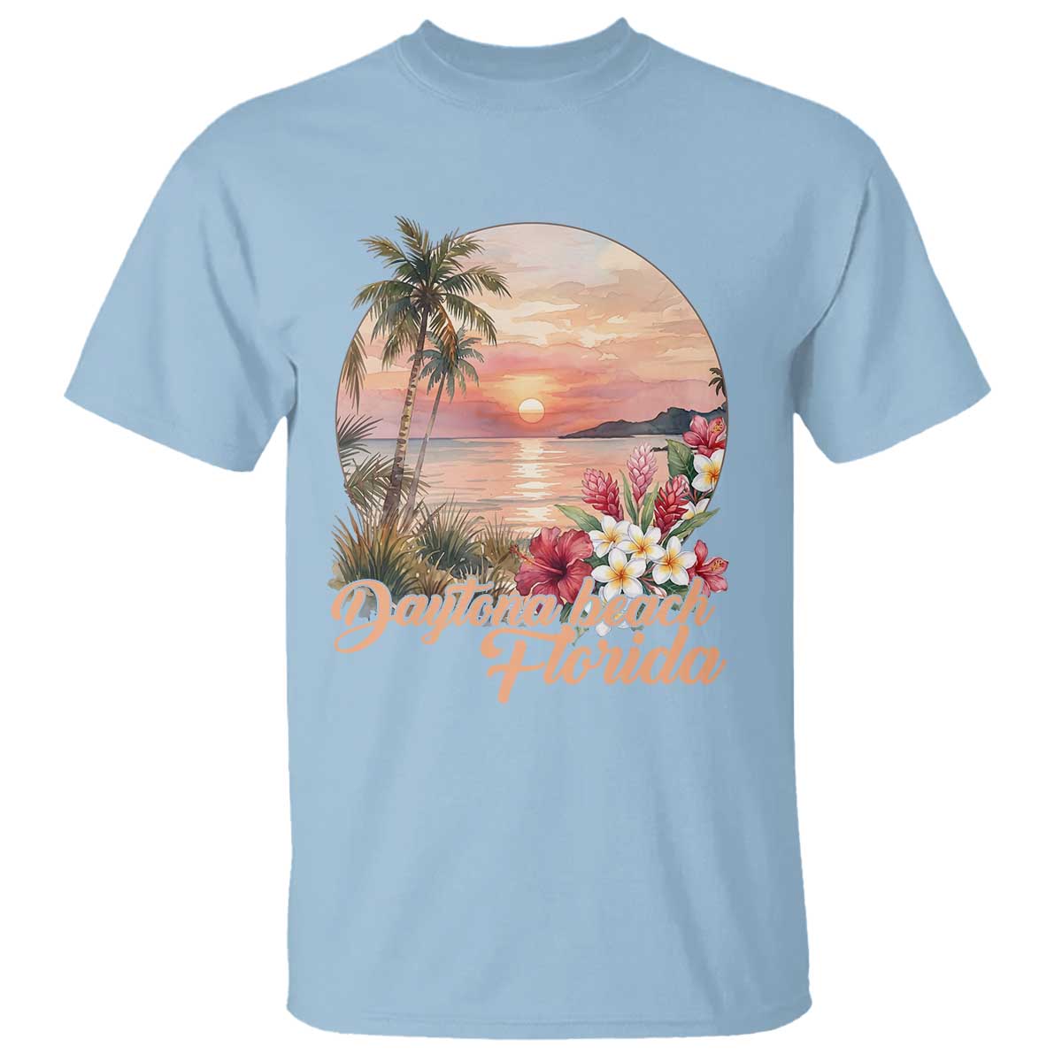 Daytona Beach Florida T Shirt Tropical Palm Tree Ocean Travel Gift TS12 Light Blue Print Your Wear