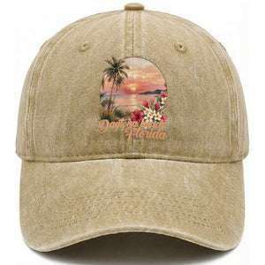 Daytona Beach Florida Washed Cotton Baseball Cap Tropical Palm Tree Ocean Travel Gift TS12 Print Your Wear