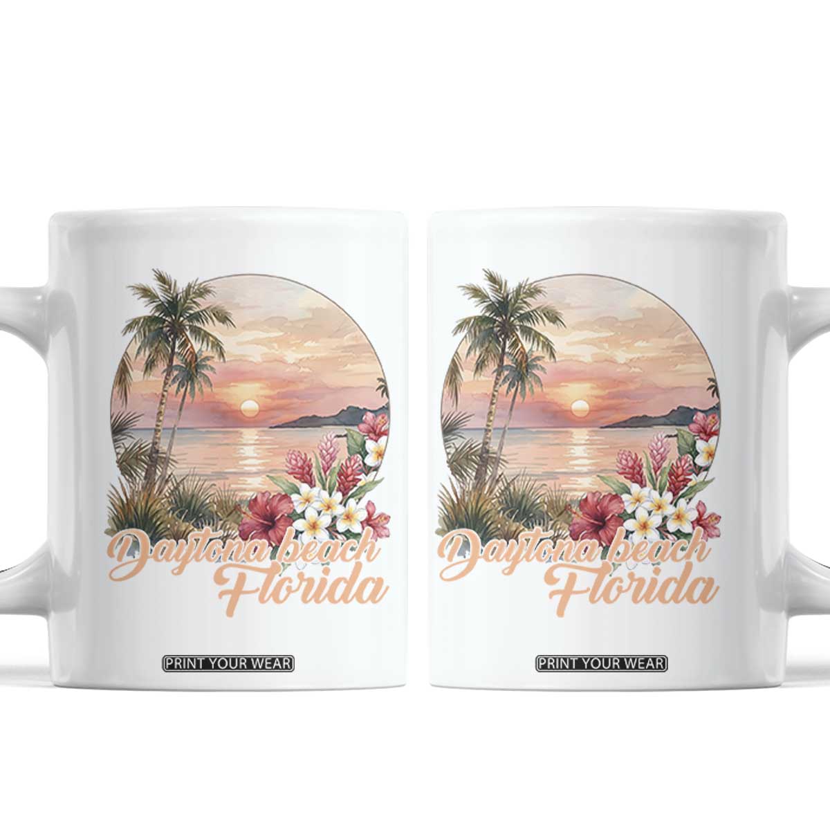 Daytona Beach Florida Coffee Mug Tropical Palm Tree Ocean Travel Gift TS12 White Print Your Wear