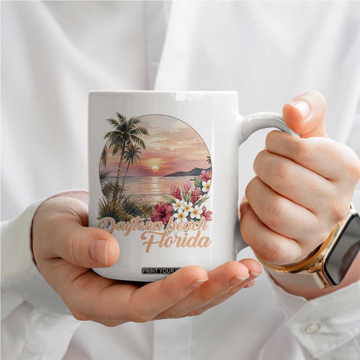 Daytona Beach Florida Coffee Mug Tropical Palm Tree Ocean Travel Gift TS12 Print Your Wear