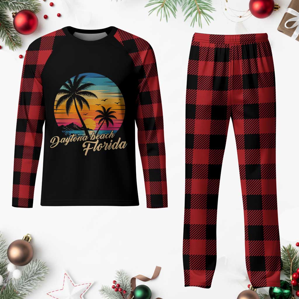 Vintage Daytona Beach Florida Plaid Pajama Set Summer Vacation Graphic TS12 Buffalo Plaid Print Your Wear