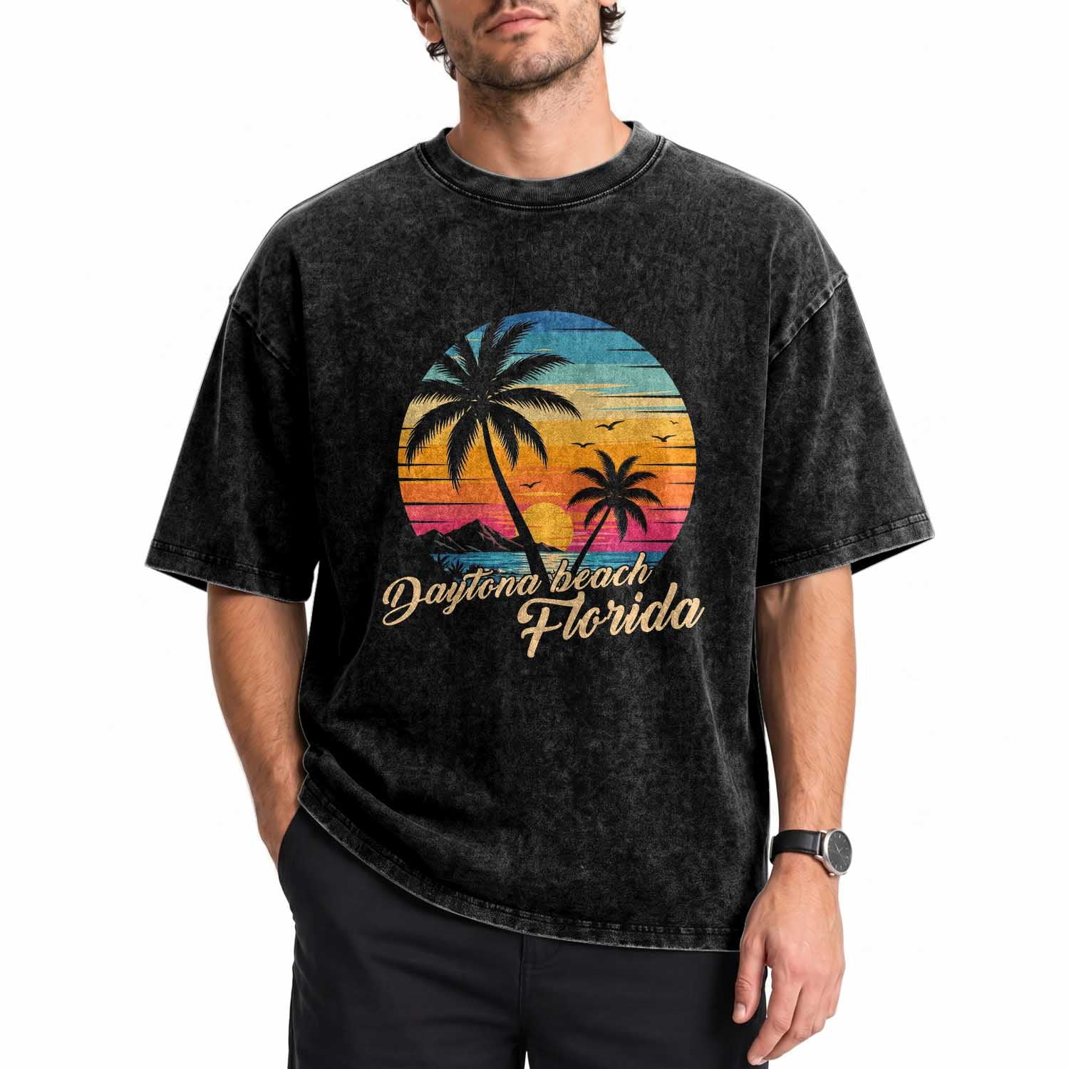 Vintage Daytona Beach Florida Washed Cotton T-Shirt Summer Vacation Graphic