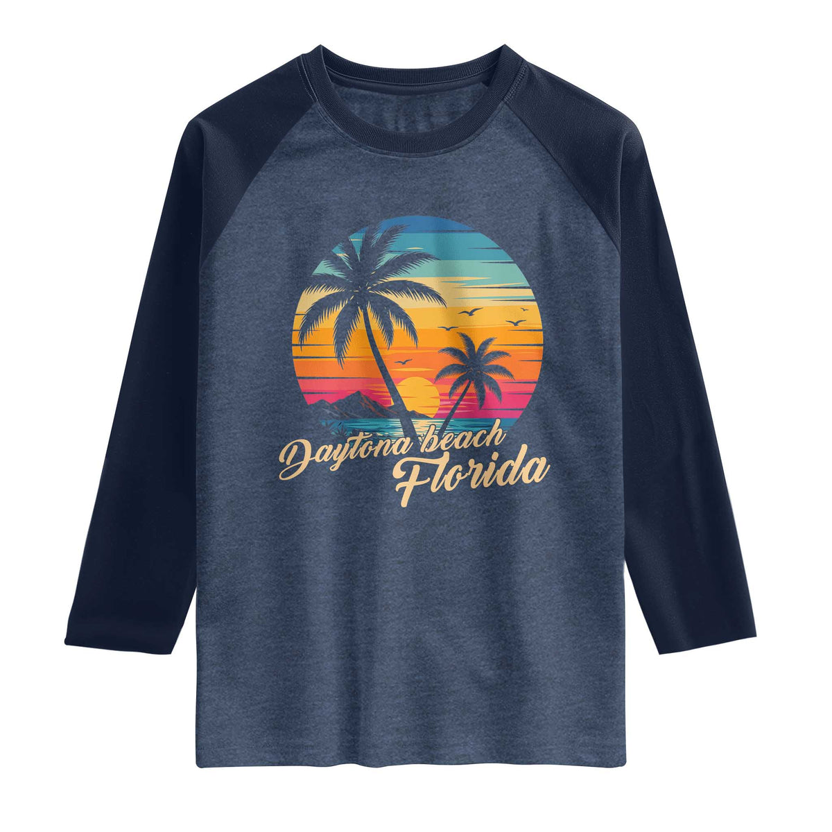 Vintage Daytona Beach Florida Raglan Shirt Summer Vacation Graphic TS12 Heather Denim Navy Print Your Wear