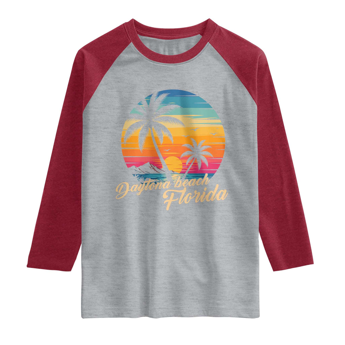 Vintage Daytona Beach Florida Raglan Shirt Summer Vacation Graphic TS12 Heather Gray Heather Red Print Your Wear