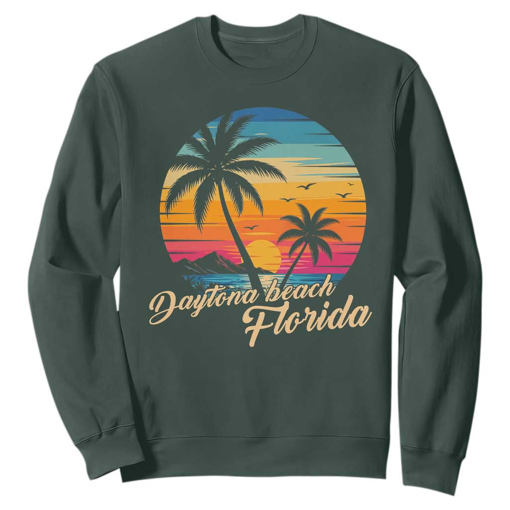 Vintage Daytona Beach Florida Sweatshirt Summer Vacation Graphic TS12 Dark Forest Green Print Your Wear