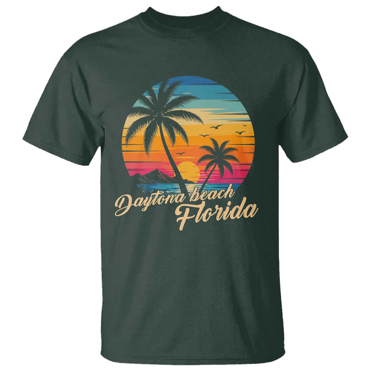 Vintage Daytona Beach Florida T Shirt Summer Vacation Graphic TS12 Dark Forest Green Print Your Wear