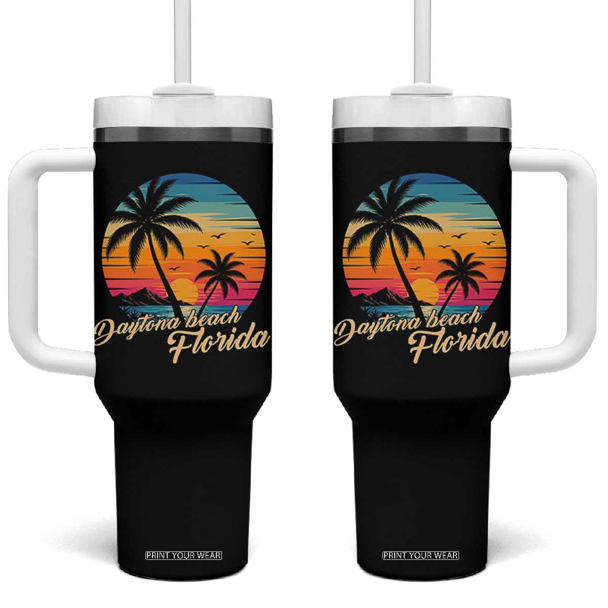 Vintage Daytona Beach Florida Tumbler With Handle Summer Vacation Graphic TS12 One Size: 40 oz Black Print Your Wear