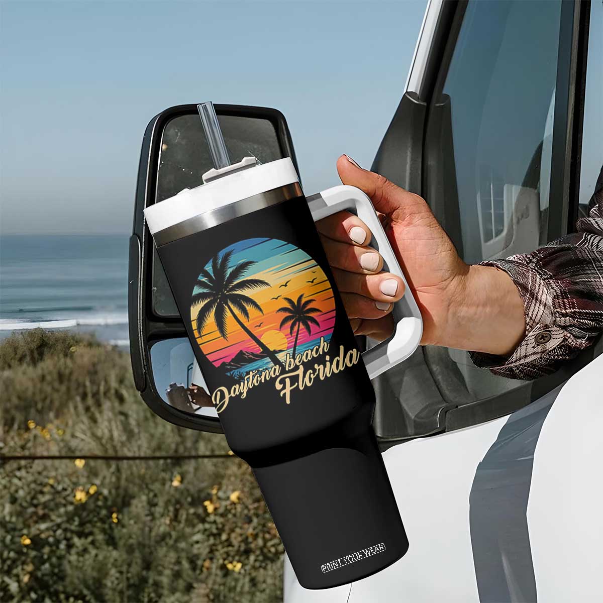 Vintage Daytona Beach Florida Tumbler With Handle Summer Vacation Graphic TS12 Print Your Wear