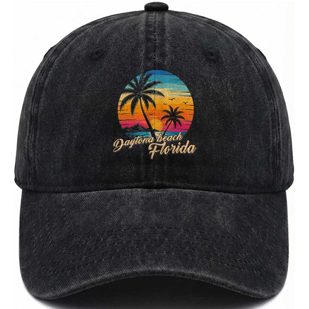Vintage Daytona Beach Florida Washed Cotton Baseball Cap Summer Vacation Graphic TS12 Print Your Wear